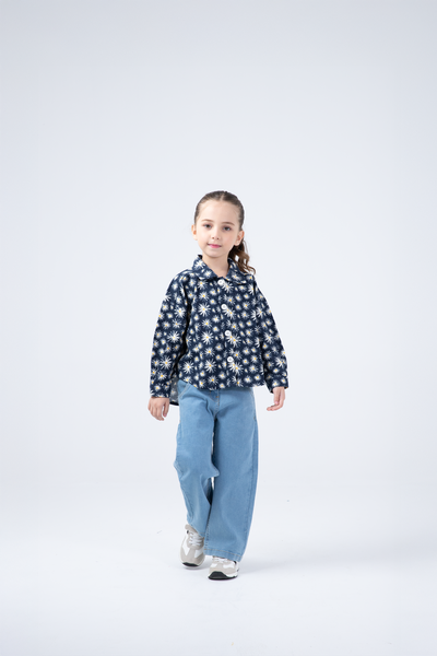 Navy Spark Flannel Top