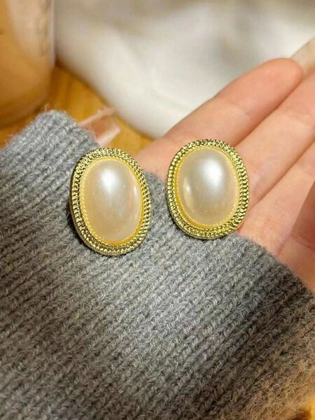 Shein - 5pcs/Set Vintage Hollow Bow Faux Pearl Earrings For Women, Asymmetrical Minimalist Earring Set