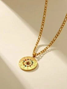 Shein - 1pc Trendy & Personalized 12 Zodiac Sign Rhinestone Stainless Steel Pendant Necklace