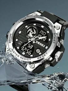 Shein - SKMEI 1pc Black TPU Strap Sporty Stopwatch Alarm Water Resistant Round Dial Digital Watch