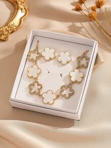 Shein - 3pcs Alloy Jewel Set With Rhinestone, Including Necklace And Earrings