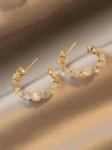 Shein - 1pair Unique Design Minimalist & Elegant Cat Eye Stone C Shaped Ear Cuff