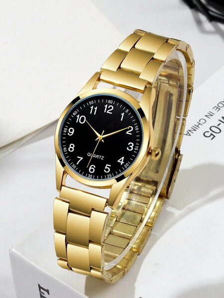 Shein - 1pc Luxury Elegant Gold-Tone Quartz Watch, Fashion Watch