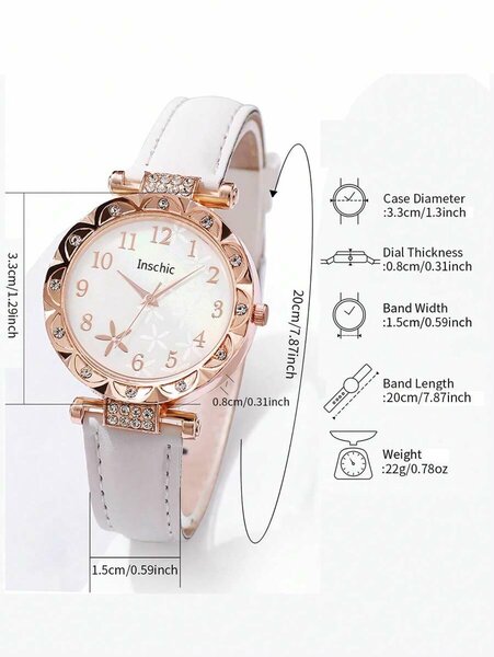 Shein - 6pcs/Set Women's Fashion Casual Rhinestone Floral Dial Quartz Wrist Watch