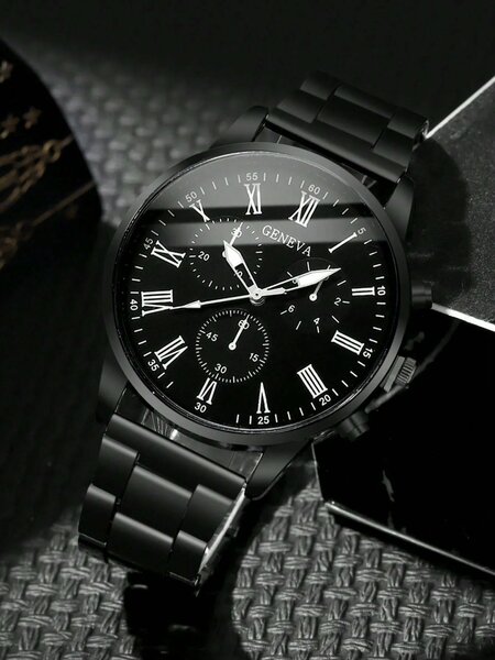 Shein - 3pcs Fashionable And Versatile Men's Steel Strap Quartz Watch