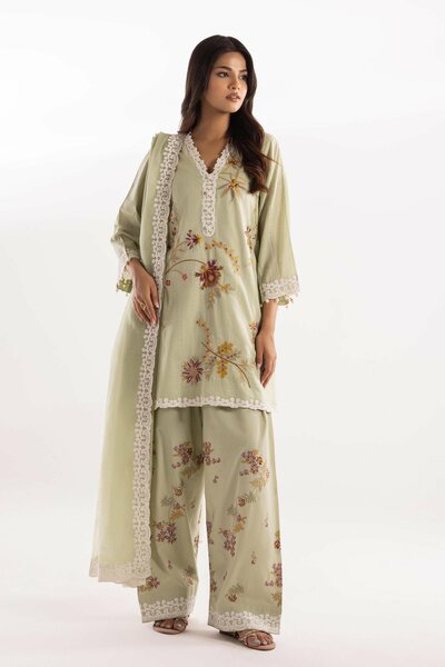 Stitched Embroidered Lawn Slub Shirt + Shalwar