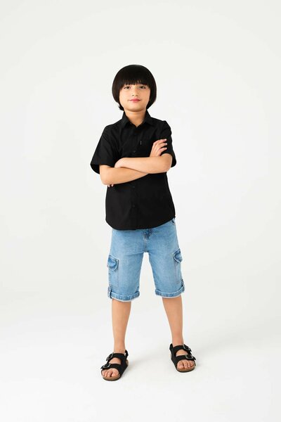 Deep Black Classic Boys’ Cotton Shirt