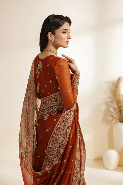 Meraki by Zarif Unstitched Embroidered Chiffon Saree Suit ZR26UCM SAWAN 07 - Festive Collection