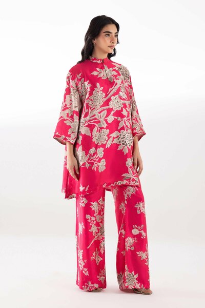 Stitched Printed Satin Shirt + Boot Pants