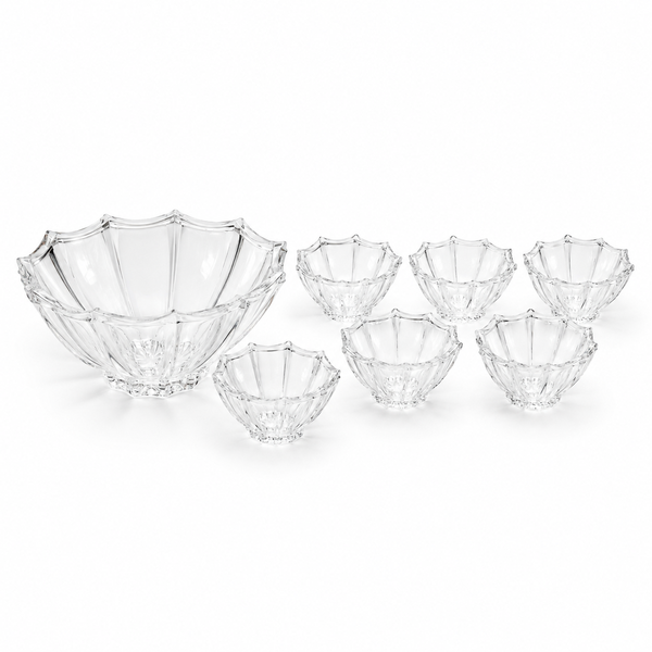 7-Piece Crystal Glass Fruit Bowl Set | Large Serving Bowl with 6 Dessert Bowls