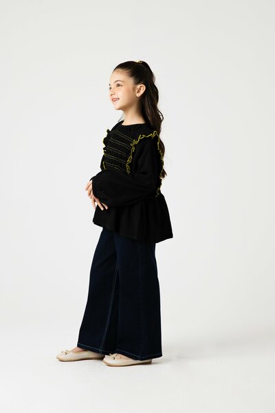 Midnight Black Smocked Dobby Top