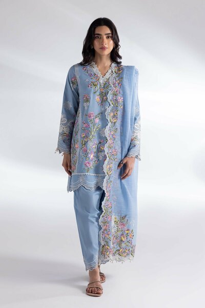 Stitched Embroidered Blended Cotton Dupatta