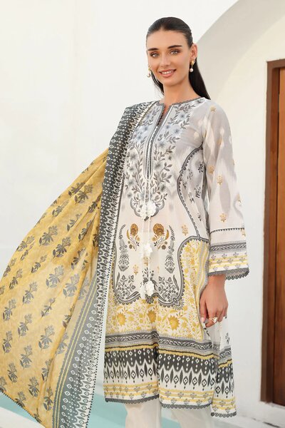 3 Piece Embroidered Printed Lawn Suit with Printed Lawn Dupatta
