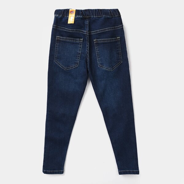 Girls Denim Stretch Jeggings (HEART PATCH) - Dark Blue