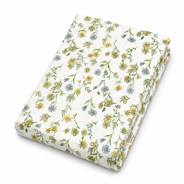 Yellow Floral Double Bed Sheet 96 × 102 Inch Cotton | Yellow & Blue Flower Print Bed Sheet for Double Bed | Soft Cotton Bedsheet