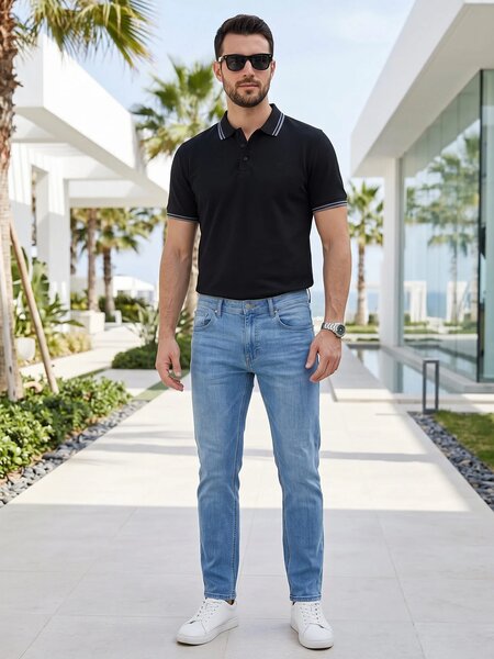 Black Contrast Tipping Polo T-Shirt (POLO-1287)