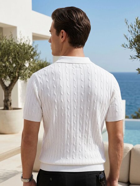 White Knitted Zipper Polo (SKZP-061)