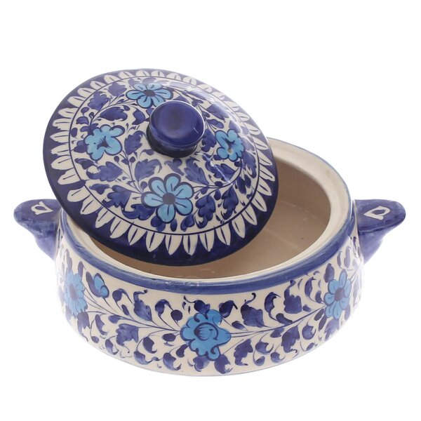 Blue Pottery Handle Handi with Lid – Medium Size Handcrafted Ceramic Serving Bowl (Multi-Design)