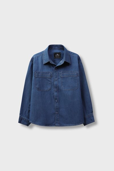 Boys Blue Button-Down Denim Shirt