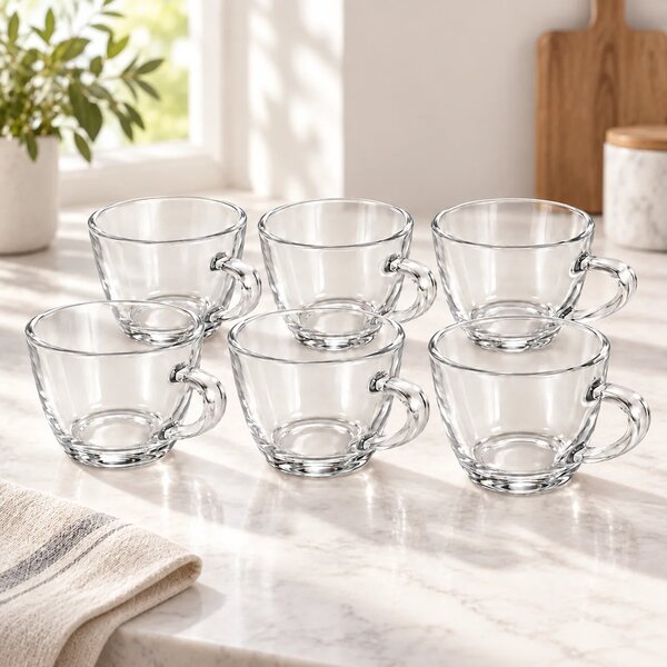 6Pcs Clear Glass Cup Set 210ml | Tea & Coffee Cups