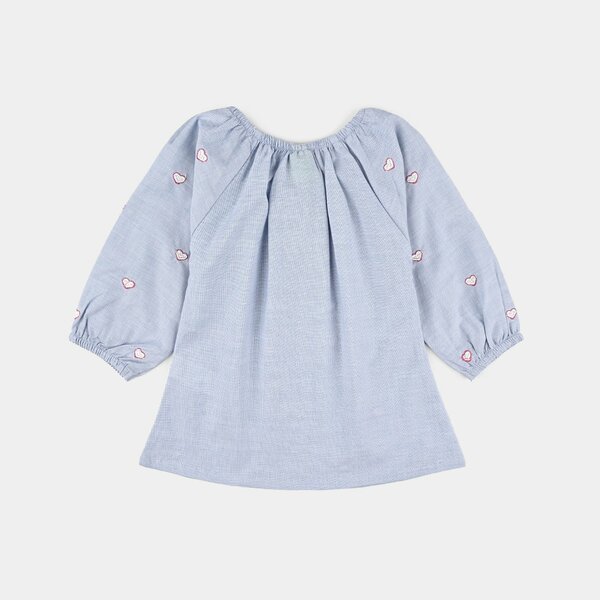 Infant Girls Cotton Emb Top Blue Scalloped-BLUE