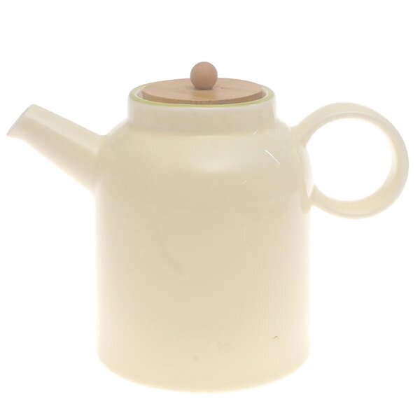 Beige Ceramic Tea Pot with Wooden Lid 6.5 Inch – Minimalist Modern Teapot