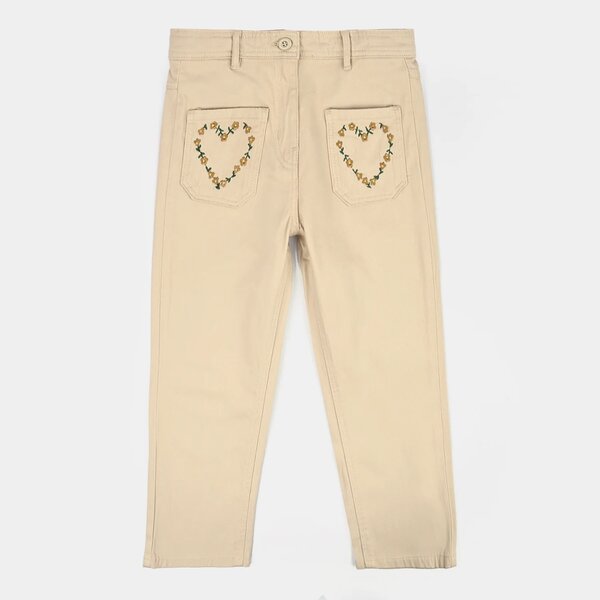 Girls Cotton Twill Pant Hearts-Beige