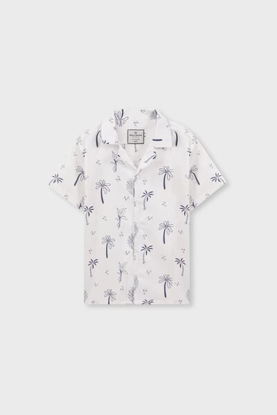 White Tropical Print Cotton Shirt