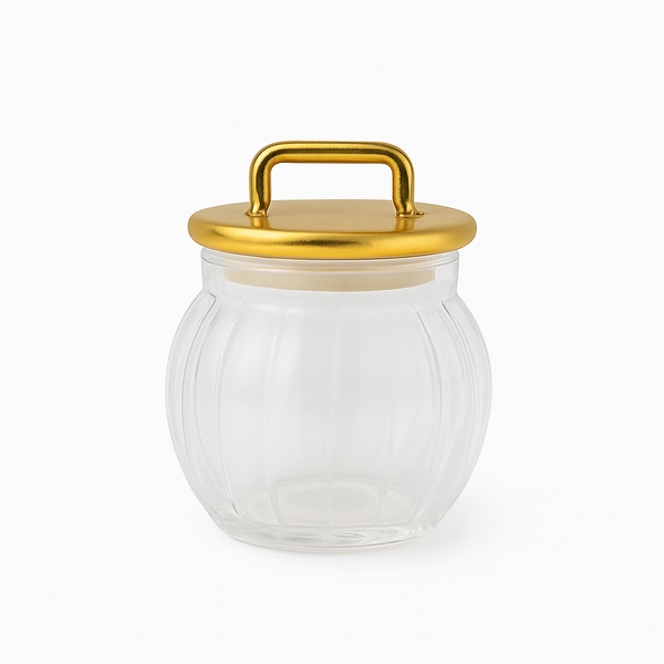 Acrylic Jar with Vertical Gold Stripe Lid