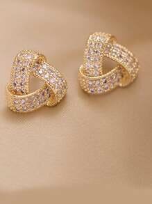 Shein - 1pair Women Geometric Triangle Micro-Inlaid Earrings, 925 Silver Needle, Fashionable & Elegant Ear Studs
