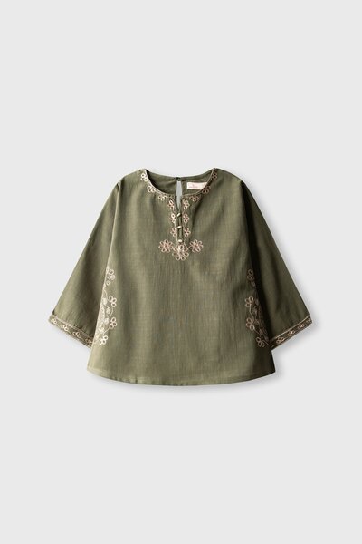 Olive Embroidered Irish Cotton Top