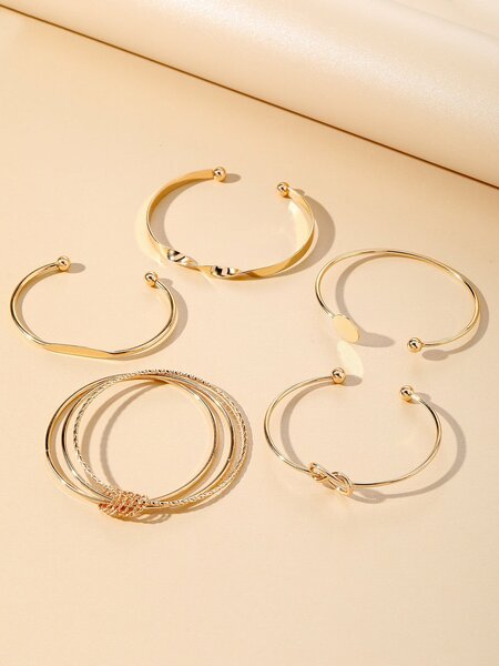 Shein - 5 Pcs Metal Women'S Sexy Simple Daily Bracelet Set