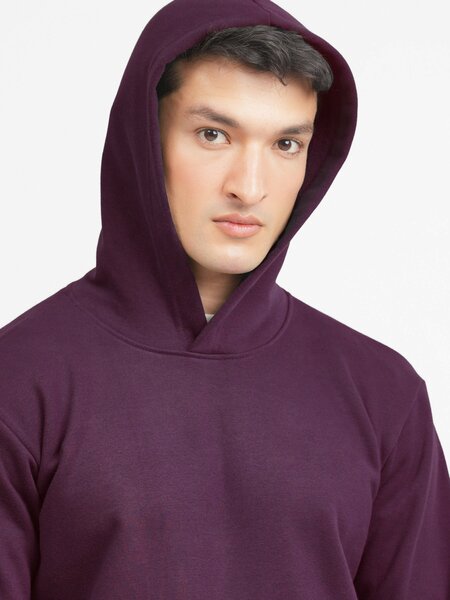 Brumano Mens RTW Solids Cotton 1 Piece Burgundy Fleece Hoodie Winter Collection