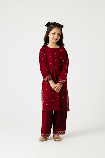 Maroon Delicate Embroidered Kurta Set - 2pc