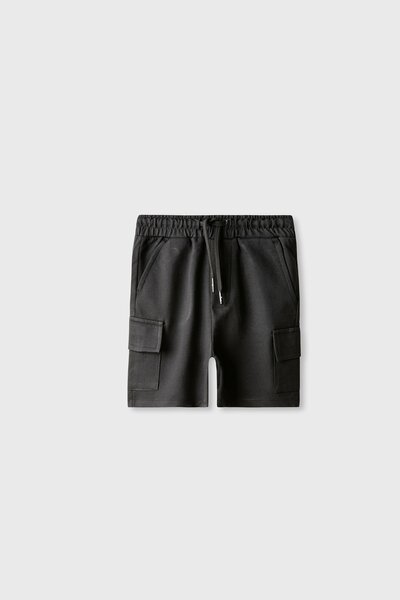 Boys Black Cargo Terry Shorts