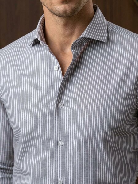 White & Black Striped, Classic Edition, Cutaway Collar Men’s Formal Shirt (FS-3083)