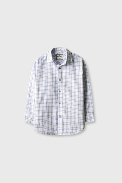 Boys White Sky Grid Shirt