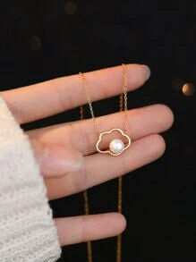Shein -S925 Sterling Silver Pearl Cloud Pendant Necklace For Women, Unique Design, Simple Elegance Clavicle Chain