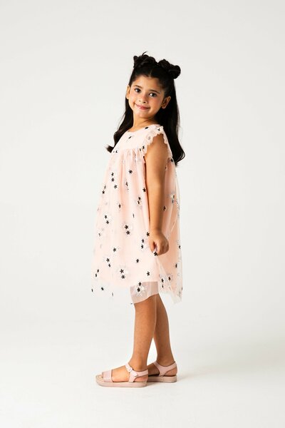 Peach Floral Net Dress