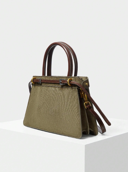 Shein - Motf Premium Color Block Buckle Top Handle Bag