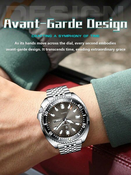 Shein -  1pc Business Men's Stainless Steel Waterproof Luminous Quartz Watch,