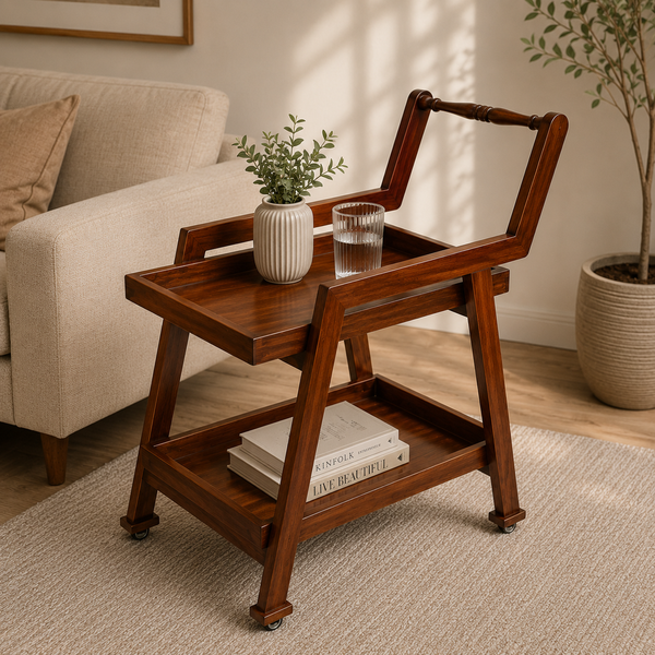 2-Step Sheesham Wood Tea Trolley with Wheels