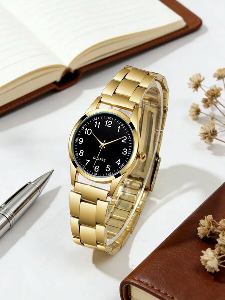 Shein - 1pc Luxury Elegant Gold-Tone Quartz Watch, Fashion Watch