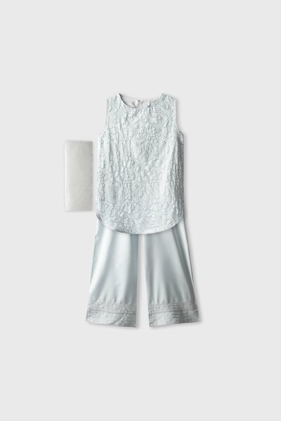 Silver Mint Sparkle Kurta Set - 3pc