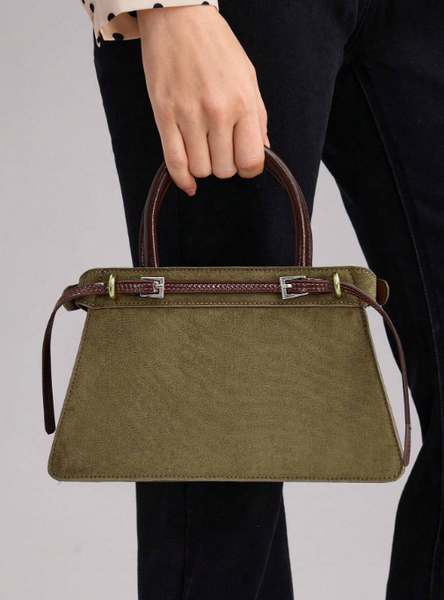 Shein - Motf Premium Color Block Buckle Top Handle Bag