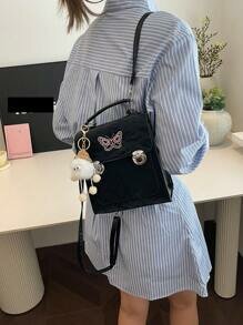 Shein - 1pc Simple Butterfly Decor Flip Backpack Shoulder Bag Multi-Function Crossbody Bag Suitable For Women Daily Use
