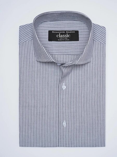 White & Black Striped, Classic Edition, Cutaway Collar Men’s Formal Shirt (FS-3083)