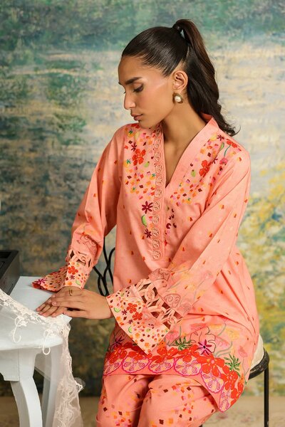 Rhea by Sahar Unstitched Lawn 2 Piece Suit Coral Dusk - Casual Collection