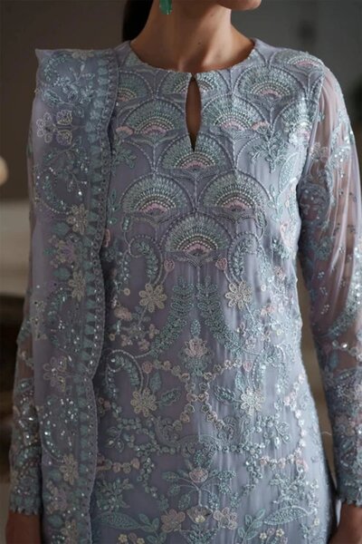 Modern Heirloom by Emaan Adeel Unstitched Embroidered Chiffon 3 Piece Suit EA26UMH Blue Verse - Festive Collection