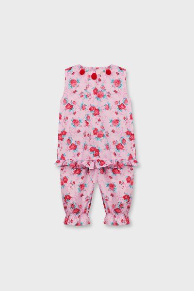 Girls Floral Pom-Pom Dress Set